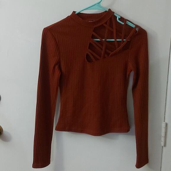 SHEIN Mock Ribbed Turtleneck Top Sz 2 - Picture 1 of 6